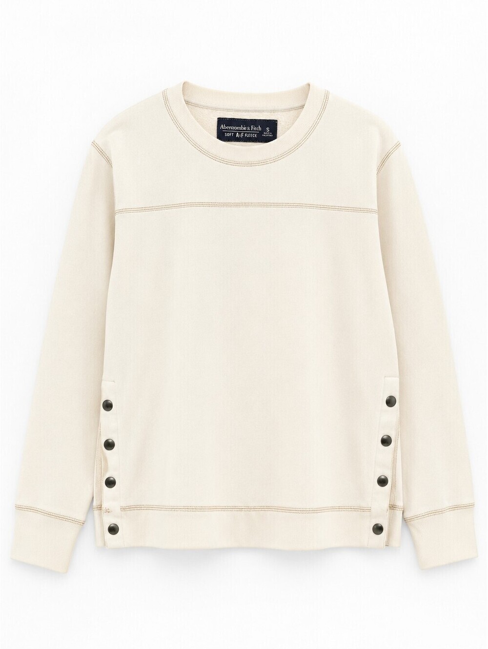 Abercrombie & Fitch Soft A&F Fleece Side Snap Sweatshirt Cream S